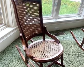 antique cane seat ladies sewing rocker
