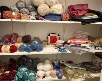 Various yarn, fabric, ribbon, thread, and patterns