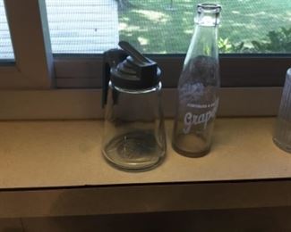 Syrup dispenser & small vintage Grapette bottle 