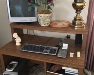 Computer desk- monitor- keyboard - modem- brass lamp- decor 