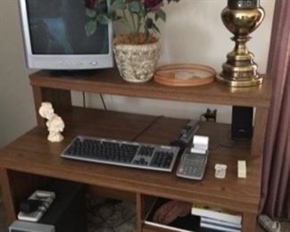 Computer desk, Monitor, miscellaneous items