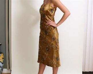 Jovanna, #1058, size 4, bronze embroidered bias cut dress, $1,188