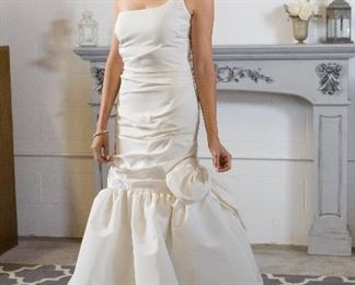 Cloelia, #1120, size 4, ivory ruched elongated bodice gown, $2,707
