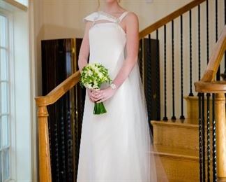Bridget, #1101, size 4, white A-line asymmetrical gown, $2,822