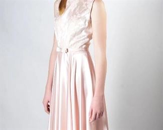 Lily, #1075, size 4, Pale pink brocade boatneck circle dress, $1,749