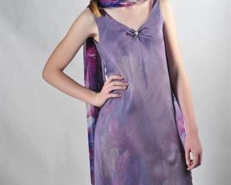 Simone, #1122, size 4, Lavendar bias cut ruched front dress w/ wrap, $715