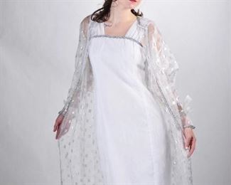 Paula, #1138, size 4, white/silver sheath gown w/ organza jacket, $2,145
