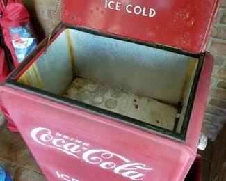 Vintage Coca Cola Ice Chest (storage for cold drinks)       26" Wide X 34 1/2" Height X 17" Depth            