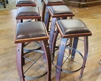 Six Bar Stools made from Barrels 30" Height 