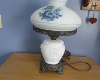 Metal and porcelian hurricane style lamp