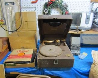 old record player and records