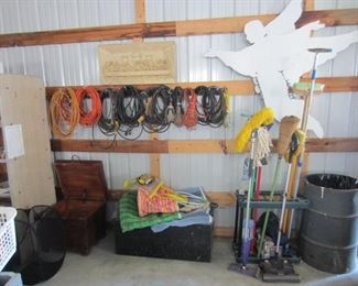 barn electrical cords, outdoor wall mount angel, trunk and tools