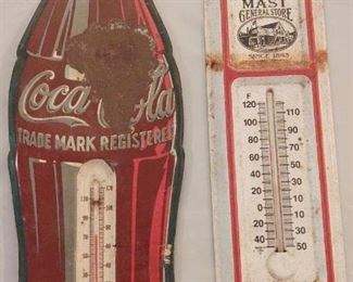Coca Cola Thermometer and Metal Thermometer