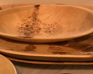 3 Vintage Wooden Dough Bowls