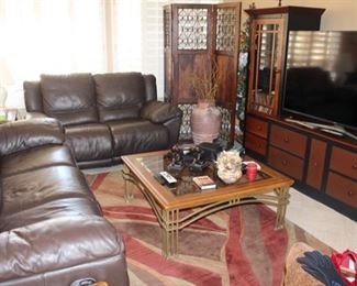 Living room - leather reclining sofas, Samsung TV, EThan Allen entertaining center