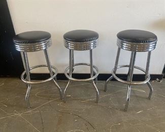 3 Chrome Swivel Bar Stools