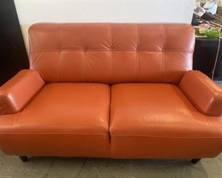 Milano Italy Orange Leather Love Seat!