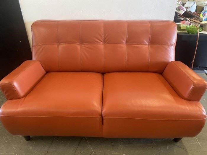 Milano Italy Orange Leather Love Seat!