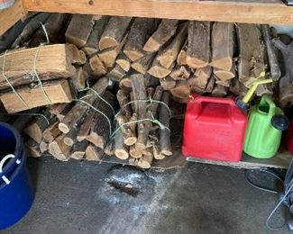 Firewood, gas cans and watering can
