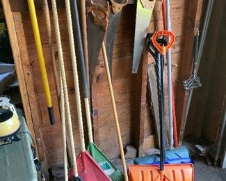 Rakes, shovels, roof shovel, tree limb saw and hand saws