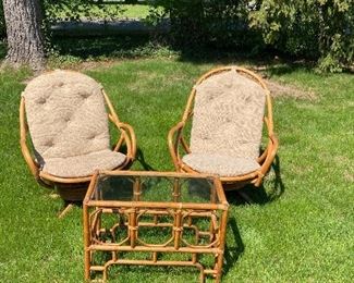 Bamboo swivel chairs and matching table