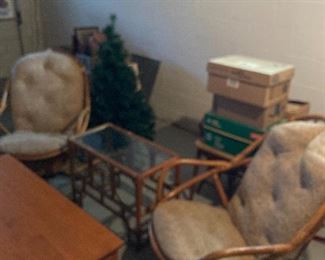 Pair of bamboo chairs with matching table