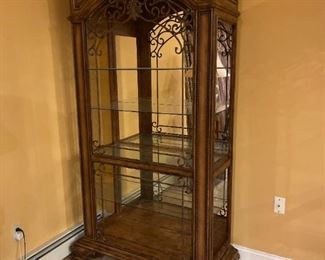 Pair Of Ornate, Mirrored Wood Curio Cabinets w/ ormolu. 