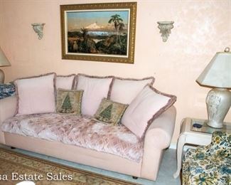 Mauve Sofa - End Tables - Lamps