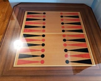 Elegant Italian marquetry game table, w/ chess, backgammon, roulette