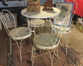 Antique ice cream parlor table and 4 chairs