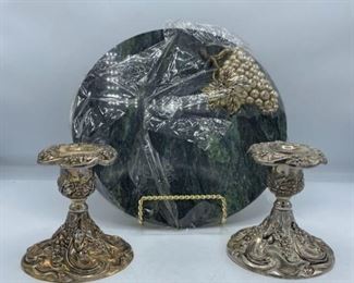 Green Grape Marble Tray and Candle Holders
