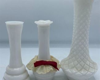 Milk Glass Vases and Doily