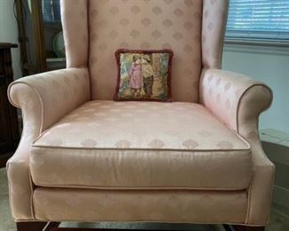 Pink Shell Patterned Wingback Chair