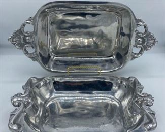 Set of Two Silver Serving Trays