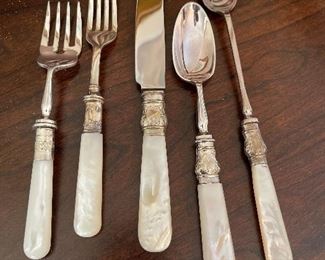 Mother of pearl and sterling Sheffield Flatware 