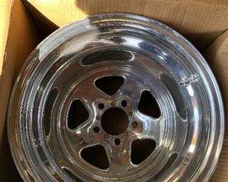 2 Budnick Chrome Racing Wheels - These Rims go with the Model A Coupe. 