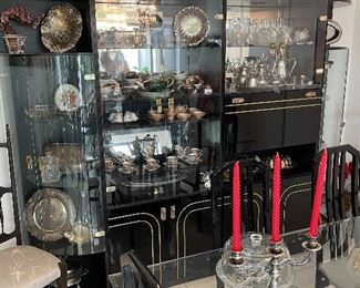 Black lacquer and Glass and i think 4 pieces
