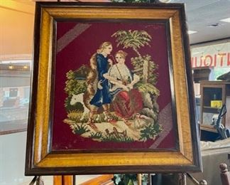 Exquisite Antique Victorian Needlepoint, 21" x 18", Framed with Glass