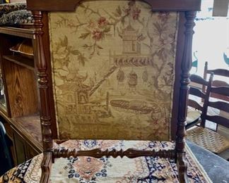 Antique Mahogany Framed Needlepoint Fireplace Screen with a very old Oriental design