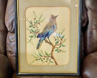 (c.1840-1880) Blue Jay (made of real feathers) Art from Nova Scotia (18" x 22")