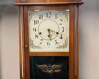 Antique "The Martin Clock Makers" Mantel Clock with Gold Eagle etched on glass, made in Gardener, Massachusetts and keeps excellent time! 