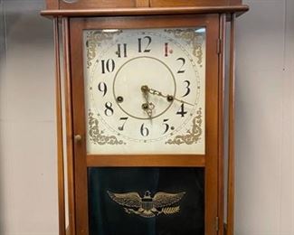 Antique "The Martin Clock Makers" Mantel Clock with Gold Eagle etched on glass, made in Gardener, Massachusetts and keeps excellent time!