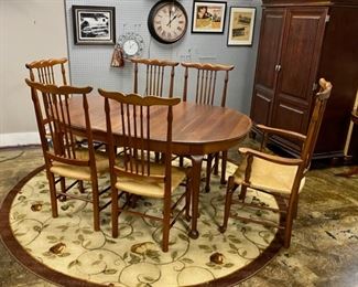 Antique Solid Cherry "PENNSYLVANIA HOUSE" Colonial Style Dining Room Table with 6 Matching Rush Seat Chairs (THIS IS A GORGEOUS SET!)