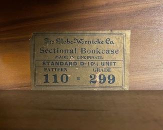 Label from the Barrister Bookcase 