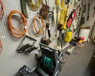 Water Hose & Reel, Electrical Cords, and Tools