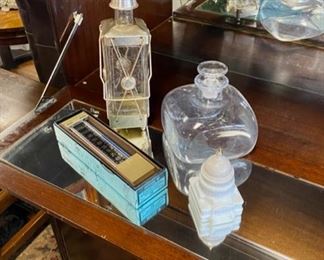 Vintage Thermometer, Decanters, and an AVON Bottle