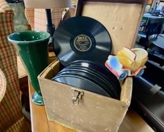 Old '78 Record Carrying Case and a McCoy Baby Buggy Planter
