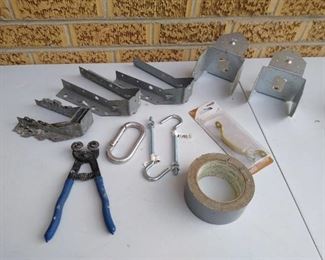 Metal brackets, clothesline hook 6", duck tape