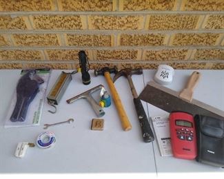 Sonin laser targeting range finder, putty knife, hammer, ratcheting PVC cutter & more