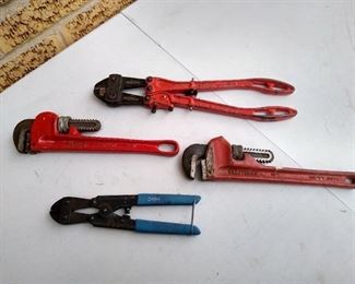 (2) bolt cutters, (2) 10" pipe wrenches